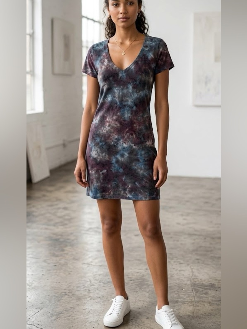 NATION LTD V Neck T SHIRT TIE DYE DRESS Color Purple/ Blue Size 3 Medium